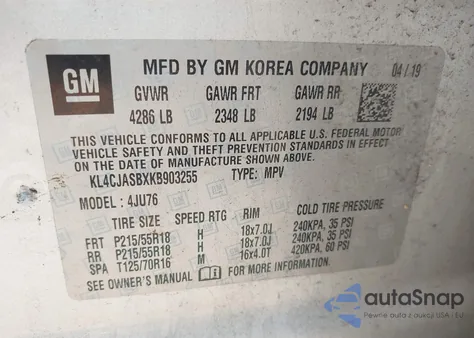 2019 Buick Encore Fwd Preferred z USA, uszkodzony, nr VIN KL4CJASBXKB903255